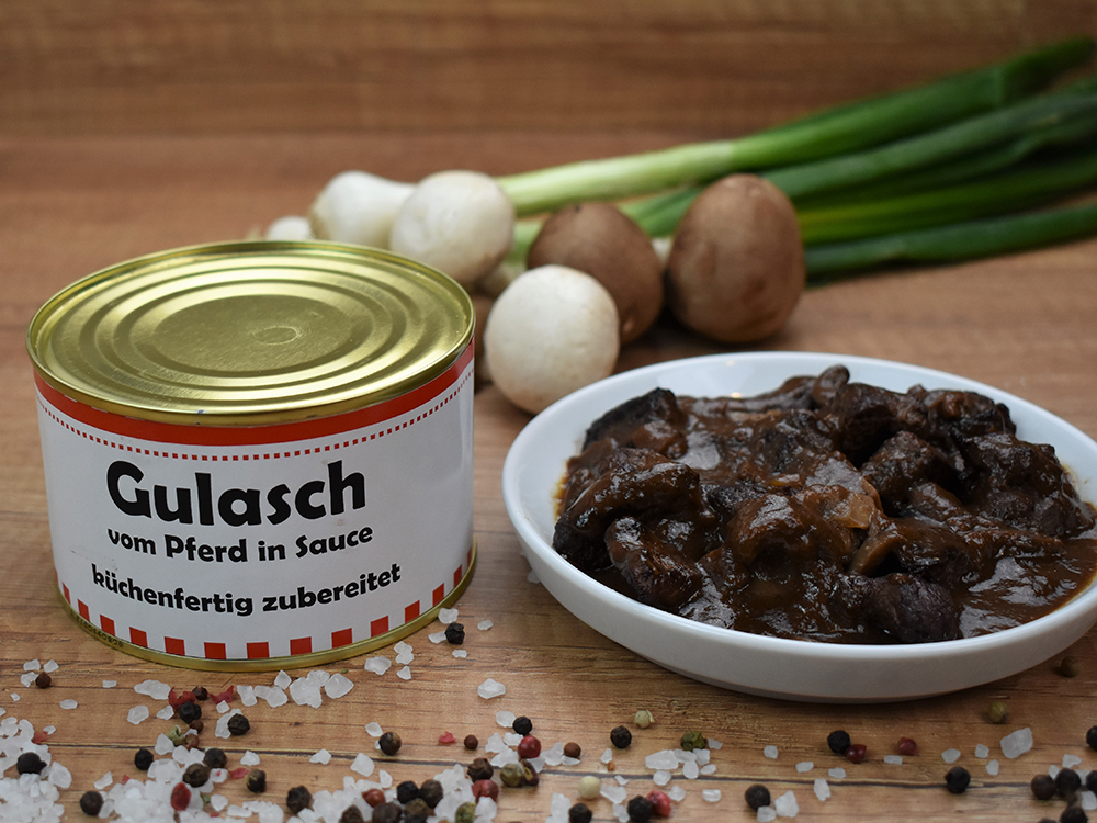 Rossfleischversand - Pferdegulasch fertig zubereitet 400g Dose Produktbild Pferdegulasch fertig zubereitet